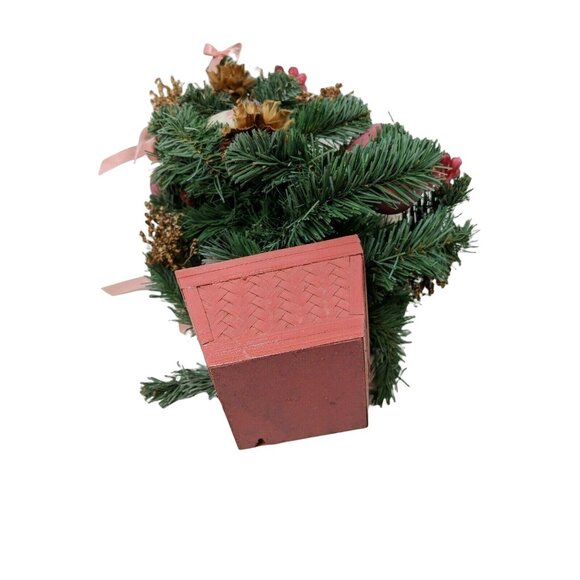 Miniature Christmas Tree In Red Basket W/ Pinecones Birds & Pink Ribbon Decor 20 - Picture 3 of 6